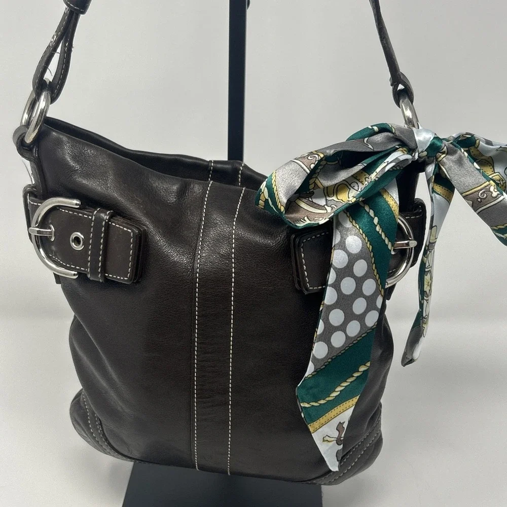 Vintage Coach Brown Leather Handbag Silver Hardware Buckle